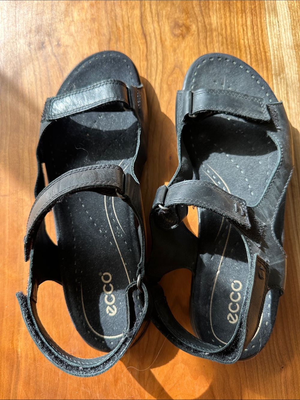 Ecco Black Two-Strap Leather Sandal